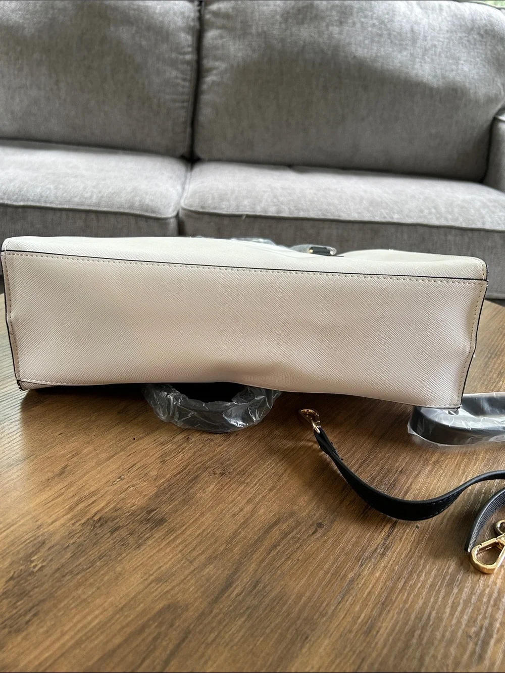 Loulu Cream Satchel with Black Straps and Gold Accents-NWOT